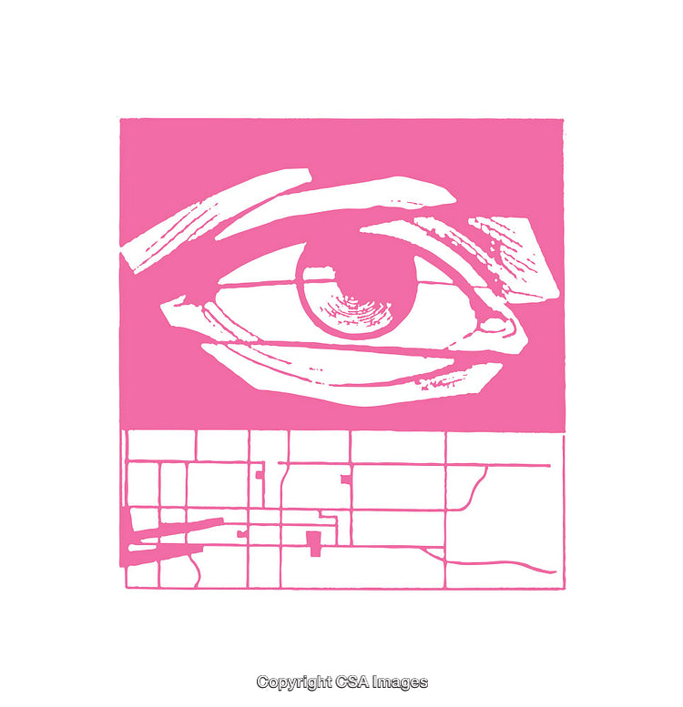 Abstract Pink Artistic Illustration Depicting an Eye with Grid Elements