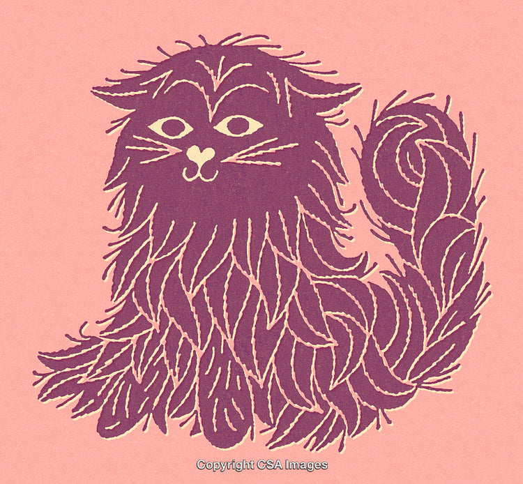 Abstract Purple Cat Illustration on a Soft Pink Background