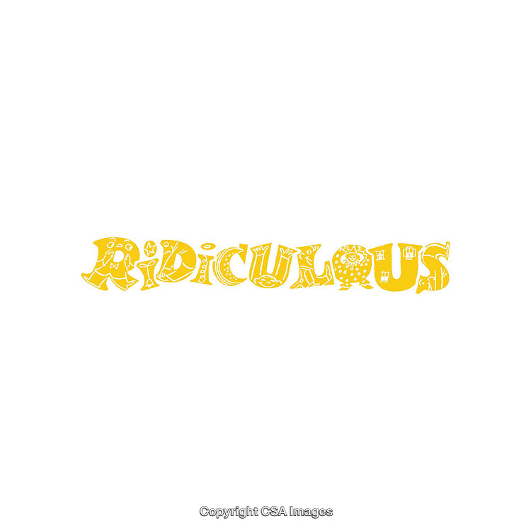 Yellow Typeface Artwork Featuring the Word Ridiculous on White Background
