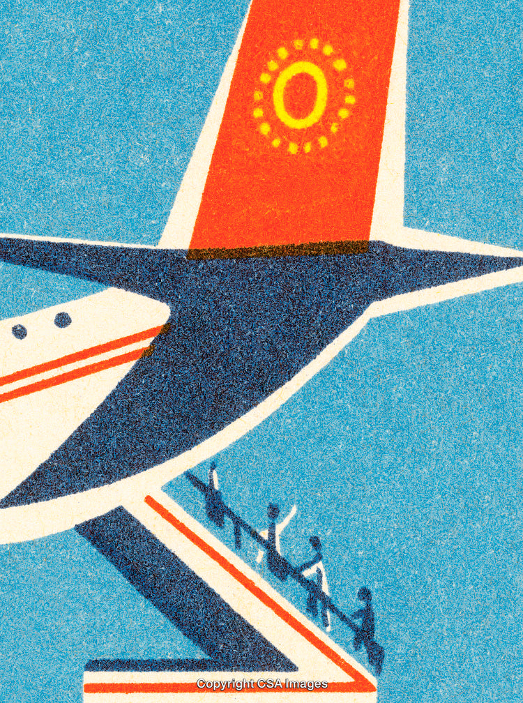 Retro Style Illustration of Passengers Boarding an Airplane