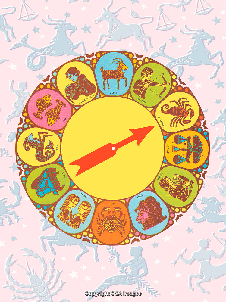 Zodiac Wheel With Colorful Signs and Starry Background