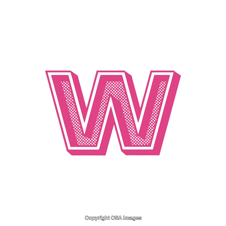 Bright Pink Stylized Letter W with Dot Patterns on White Background