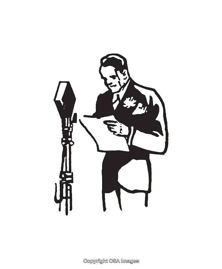 Vintage Microphone Illustration of a Speaker in a Formal Attire