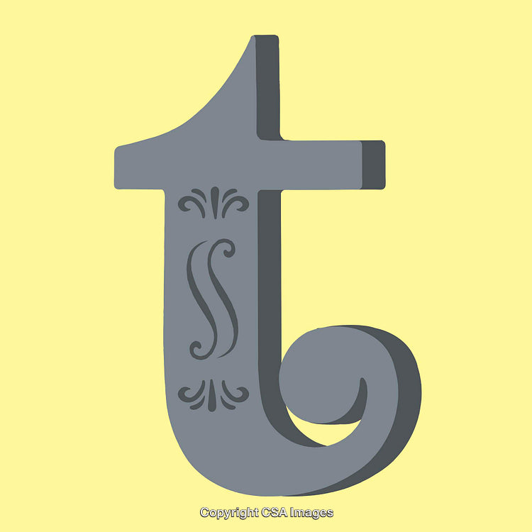 Ornate Letter T Design With Detailed Decorative Accents on Yellow Background