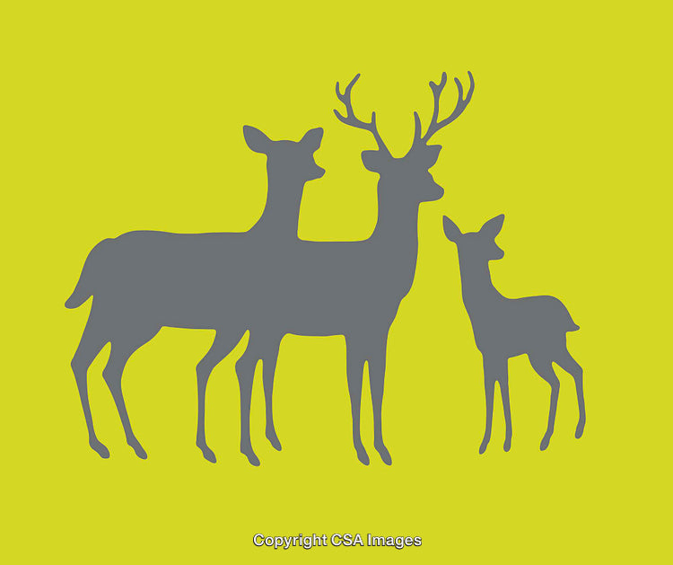 Minimalist Deer Family Silhouette on Bright Yellow Background