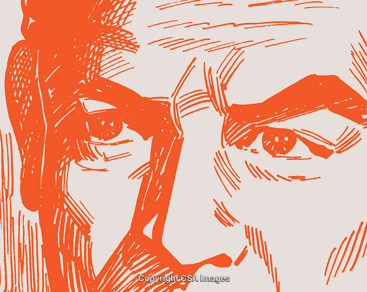 Bold Orange And White Sketch of a Person's Face Close-Up