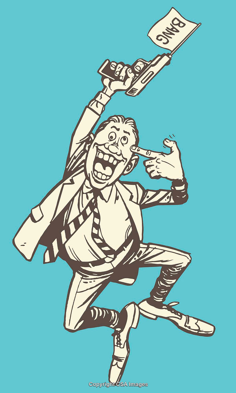 Humorous Illustration of Cartoon Character with Novelty Gun