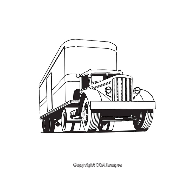 Vintage Line Art Illustration of a Classic Freight Truck