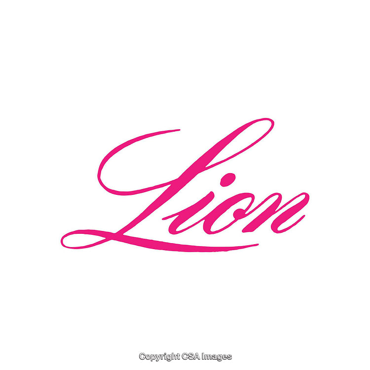 Elegant Pink Script Text Design Featuring the Word Lion in Cursive Style