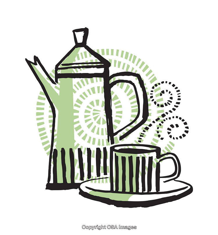 Stylish Abstract Illustration of Coffee Pot and Cup with Green Accents