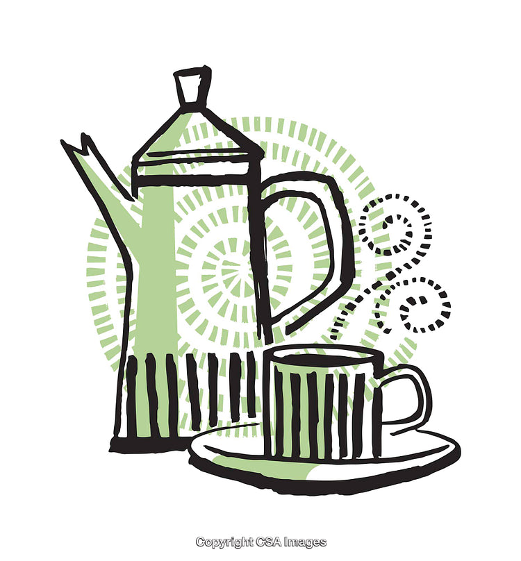 Stylish Abstract Illustration of Coffee Pot and Cup with Green Accents