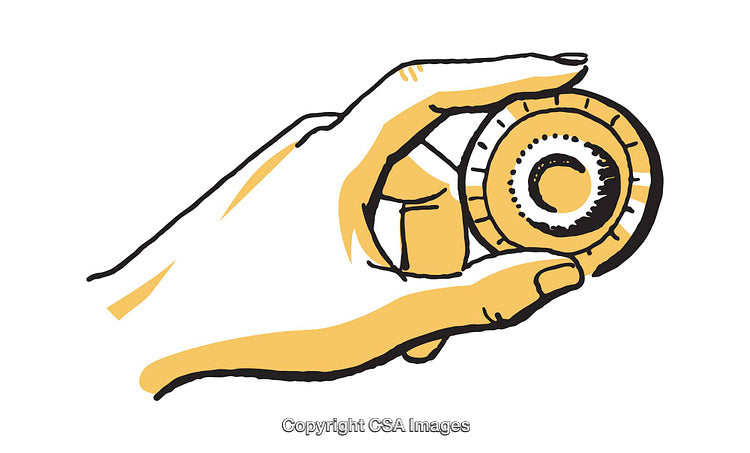 Illustrated Hand Holding a Circular Object with Artistic Stroke Design