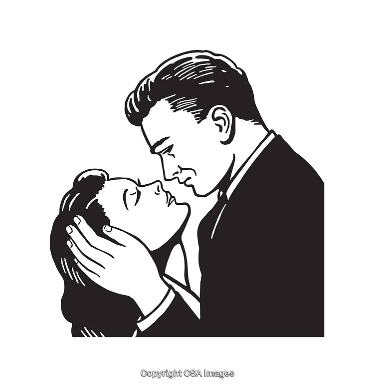 Vintage Style Line Art Illustration of a Romantic Embrace