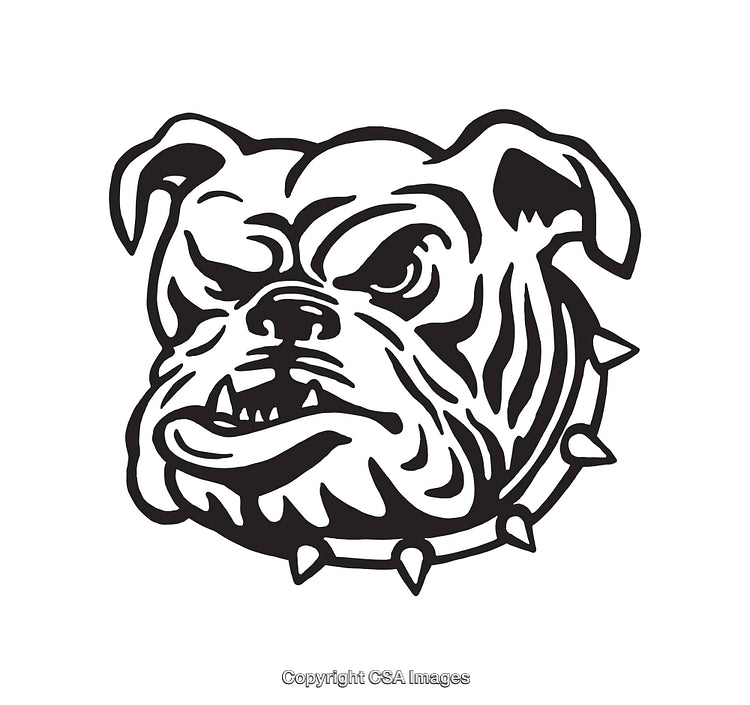 Detailed Black and White Line Art of Fierce Bulldog Face
