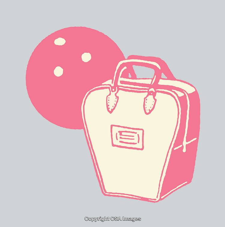 Vintage Bowling Equipment Illustration in Pink and Cream Tones