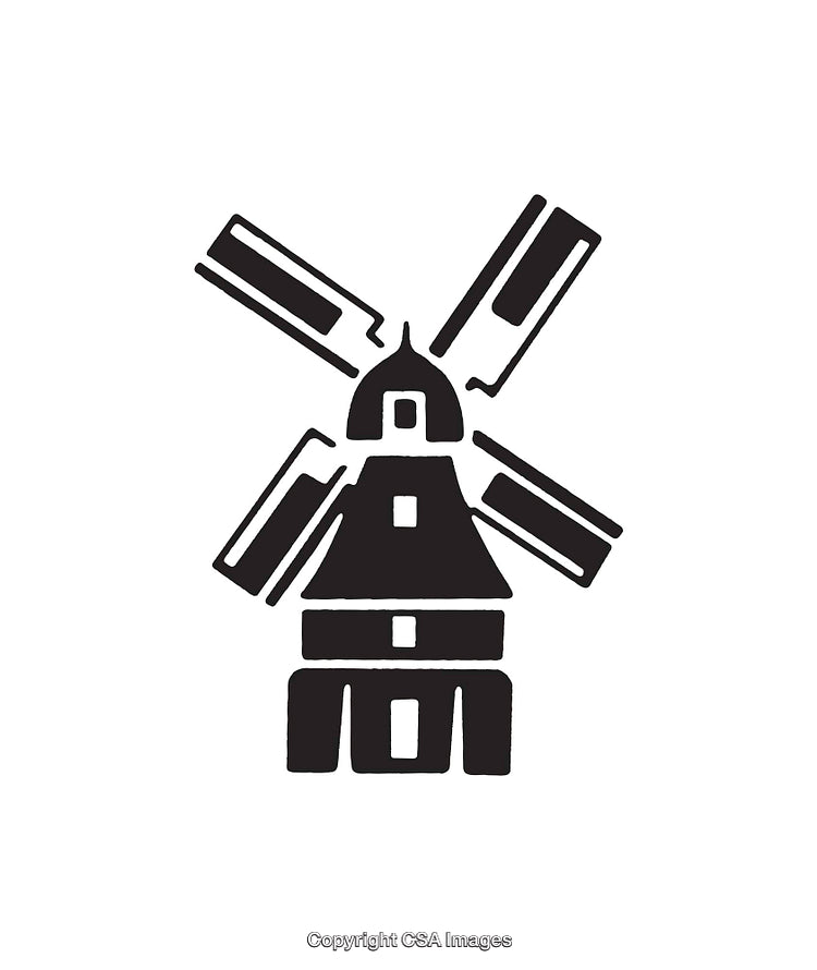 Black and White Icon Design of a Traditional Windmill