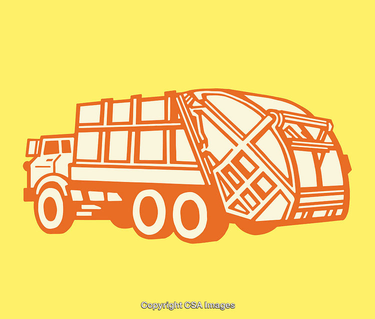 Garbage Truck Line Art on Bright Yellow Background for Urban Concepts