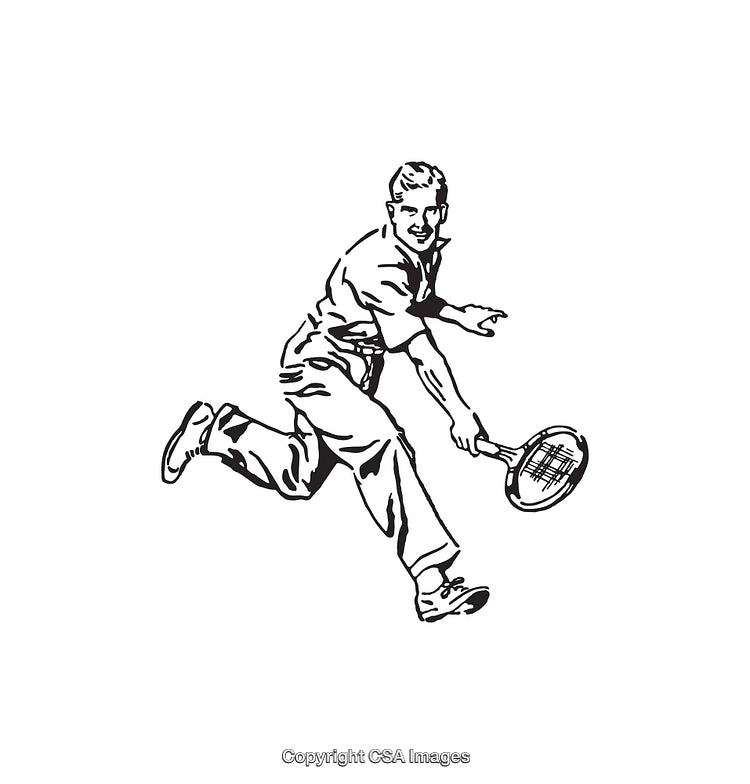 Black and White Illustration of a Tennis Player in Action