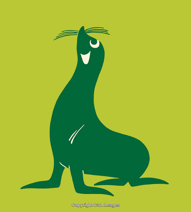 Playful Green Sea Lion Illustration on a Vibrant Background