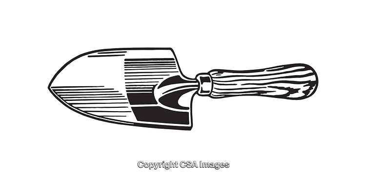 Black and White Hand Trowel Line Art for Gardening or DIY Use