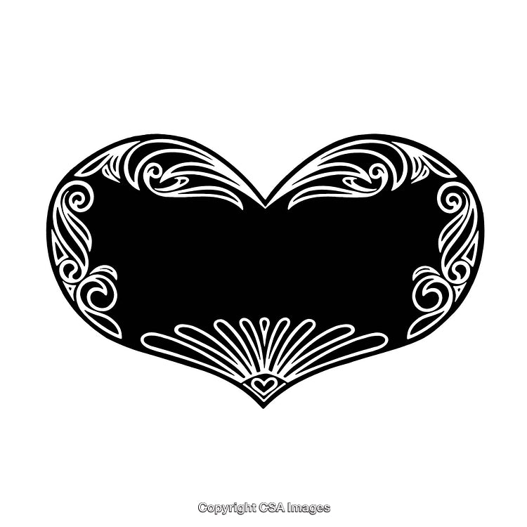 Decorative Ornamental Heart With Intricate Black and White Borders