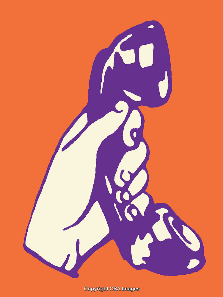 Vibrant Illustration of a Hand Holding a Retro Telephone on Orange Background