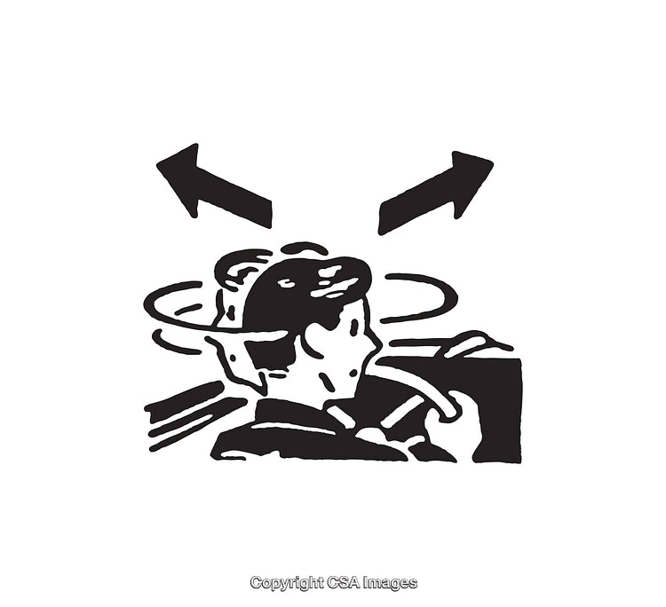 Black and White Illustration of a Thoughtful Conceptual Scene With Arrows