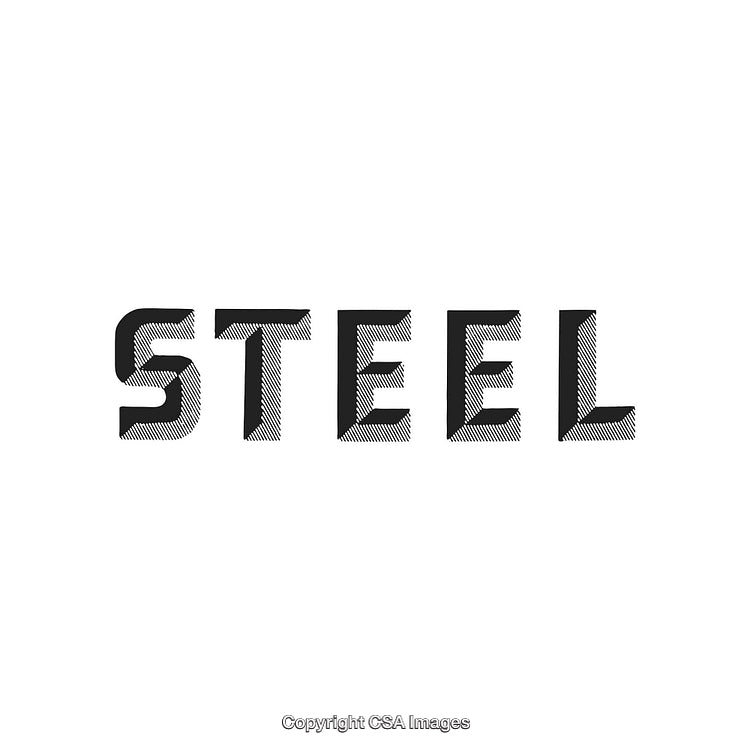 Minimalistic Steel Text Logo with Line Texture on White Background