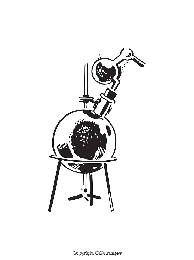 Vintage Black And White Line Art of Laboratory Glassware Setup