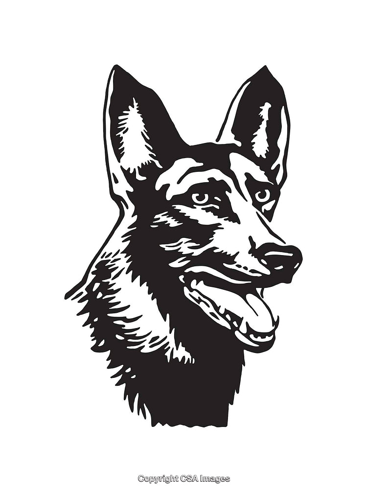 Black and White Line Art of a German Shepherd Dog Head