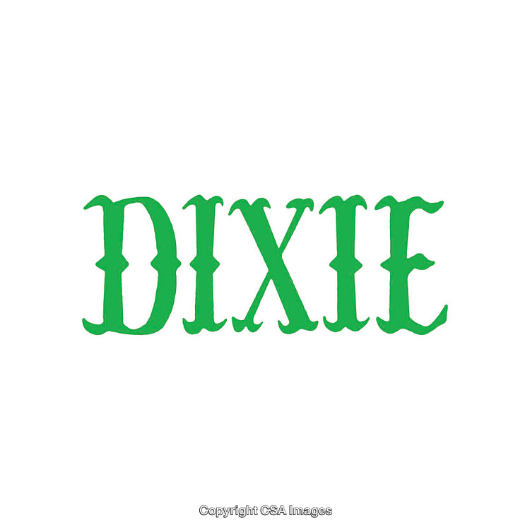 Green Ornate Typeface Spelling 'Dixie' on White Background