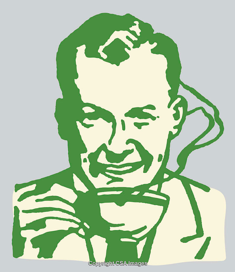 Retro Styled Line Art Illustrating a Man Enjoying a Cup of Coffee
