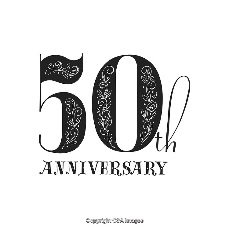 Elegant 50th Anniversary Celebration Design with Intricate Artistic Ornamentation