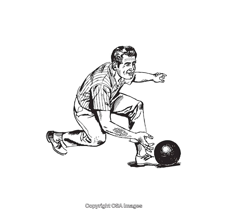 Vintage Line Art Illustration of a Man Bowling With Focus