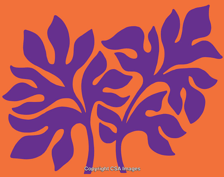 Bold Purple Leaf Motifs on Vibrant Orange Background Illustration