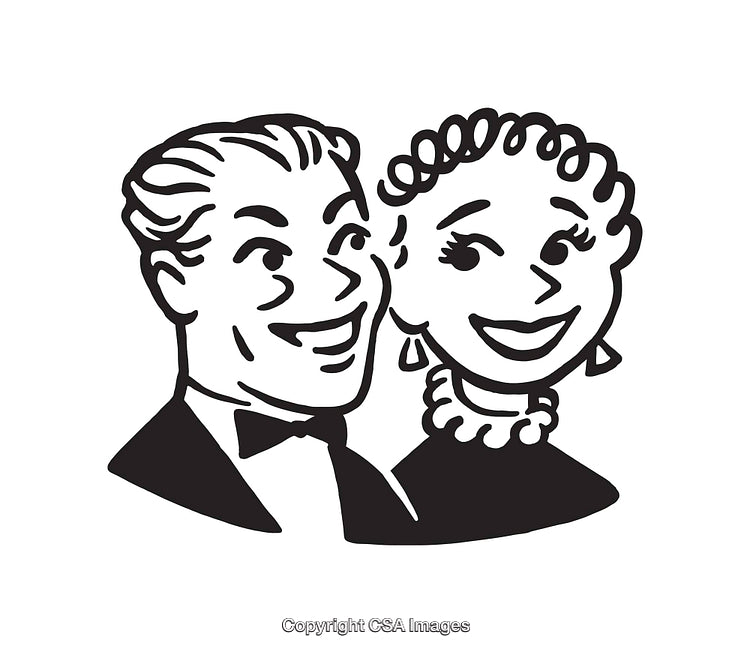 Retro Style Black and White Illustration of a Smiling Couple