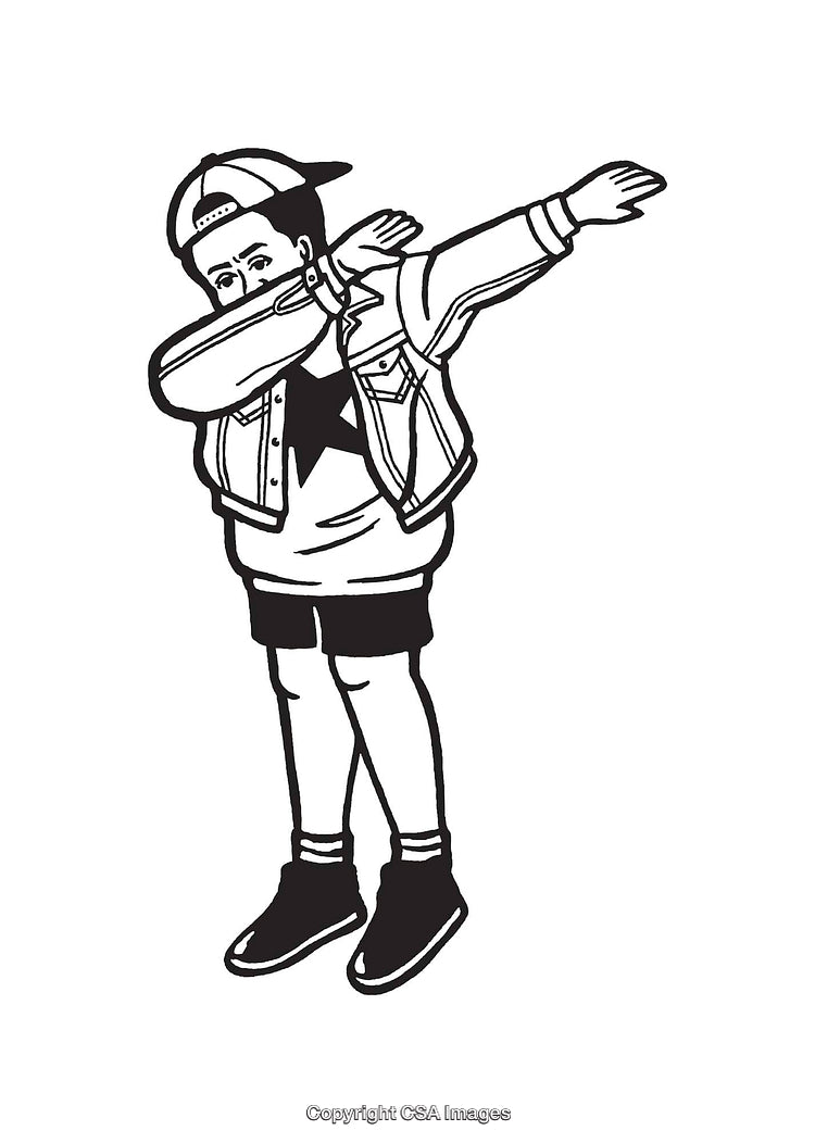 Black and White Line Art of a Child Dabbing in Style