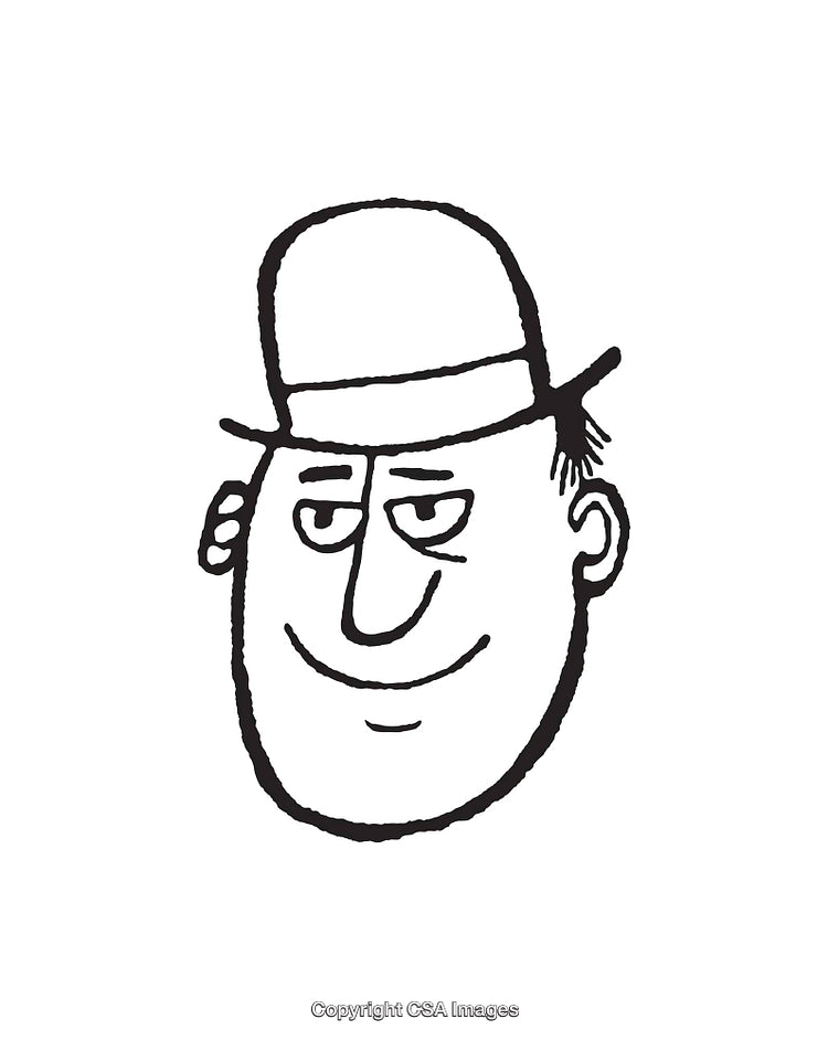 Playful Cartoon Style Line Drawing of a Smiling Character With a Hat