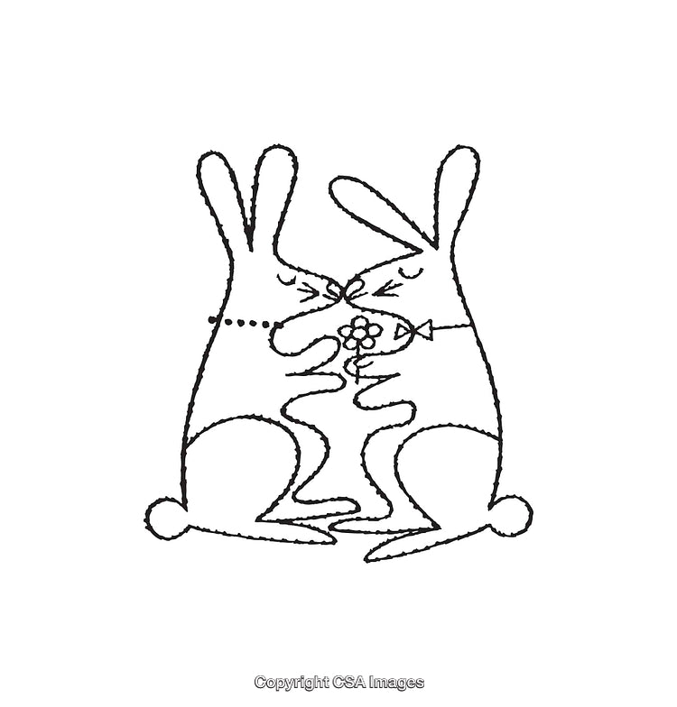 Whimsical Line Art of Two Rabbits Sharing a Flowers Gift