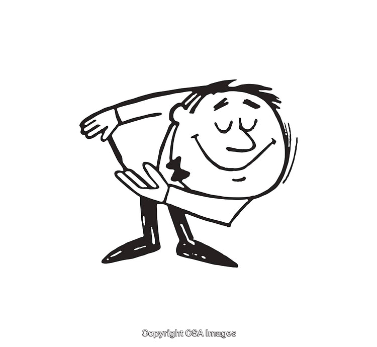 Cheerful Man Bowing Politely in Black and White Line Art Style