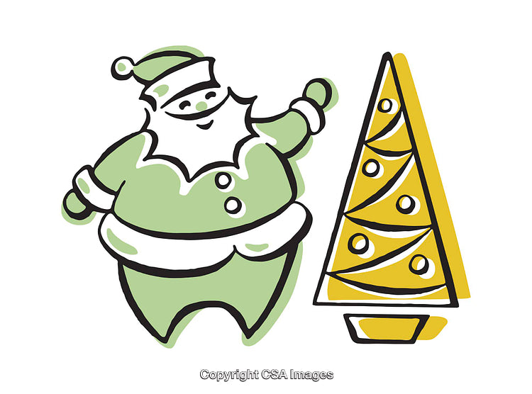 Colorful Santa Claus Illustration with Christmas Tree Elements for Holiday Designs