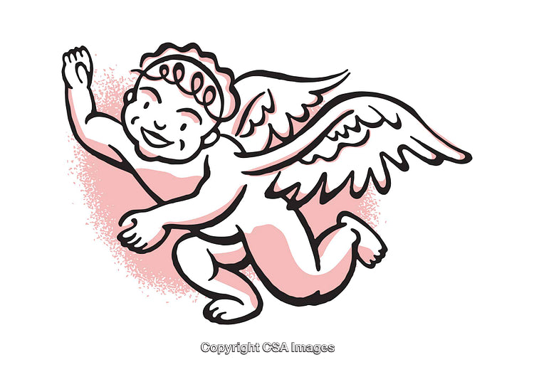 Playful Angel Illustration with Wings and Cheerful Expression in Pastel Colors