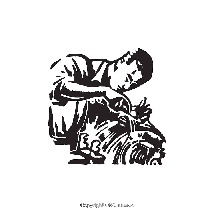 Black and White Line Art of a Skilled Technician at Work