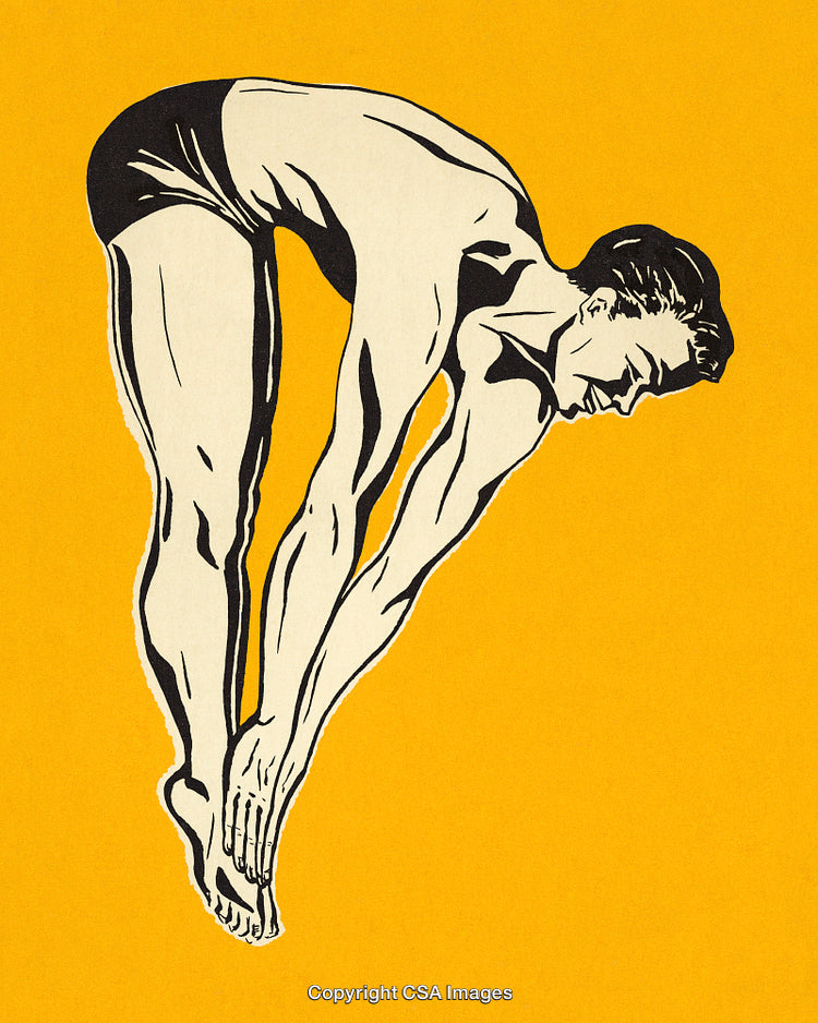 Illustration of a Diver in Motion With a Retro Style on Yellow Background