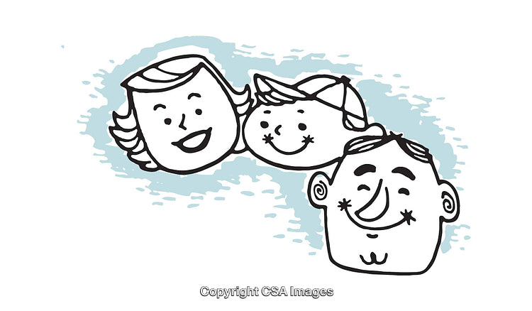 Illustrated Cartoon Faces of Happy Family Members in a Fun Design