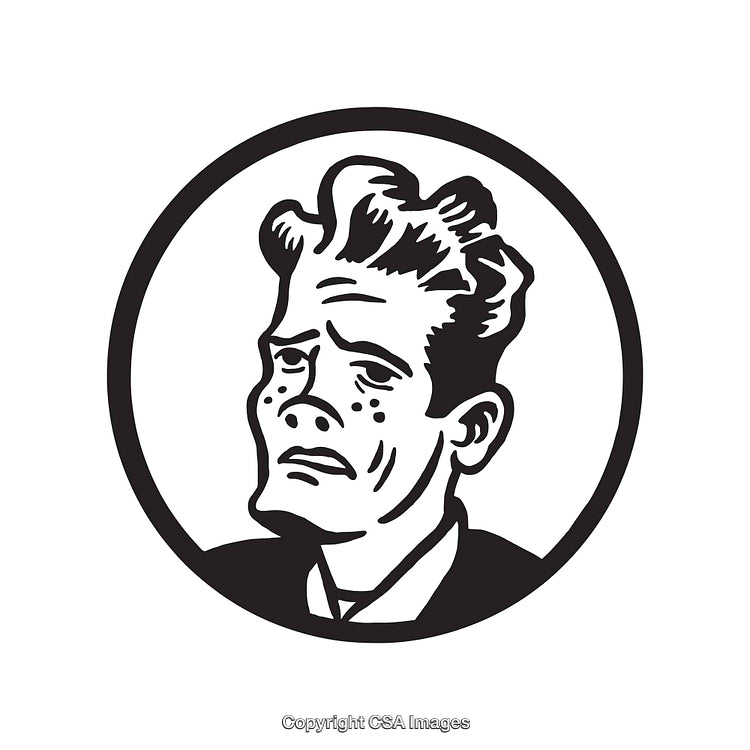 Retro Line Art Portrait of a Man in a Circle Outline