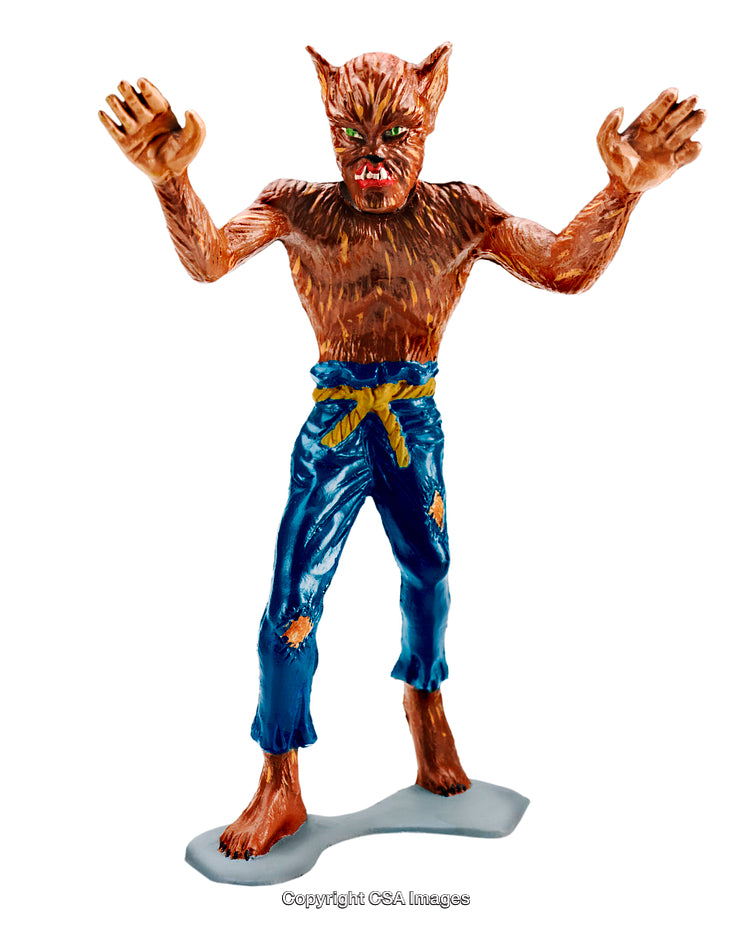 Detailed Figurine of a Werewolf in Aggressive Pose with Blue Pants