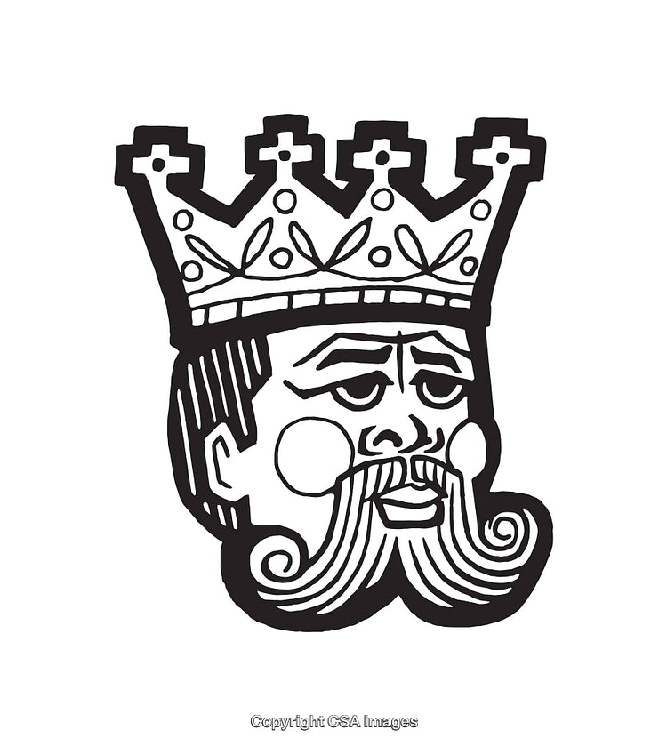 Black and White King Illustration With Detailed Crown and Mustache