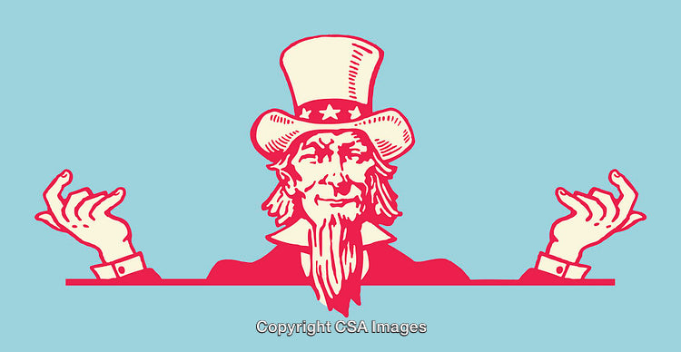 Retro Illustration of Patriotic Figure Gesturing in Bold Color Style Art
