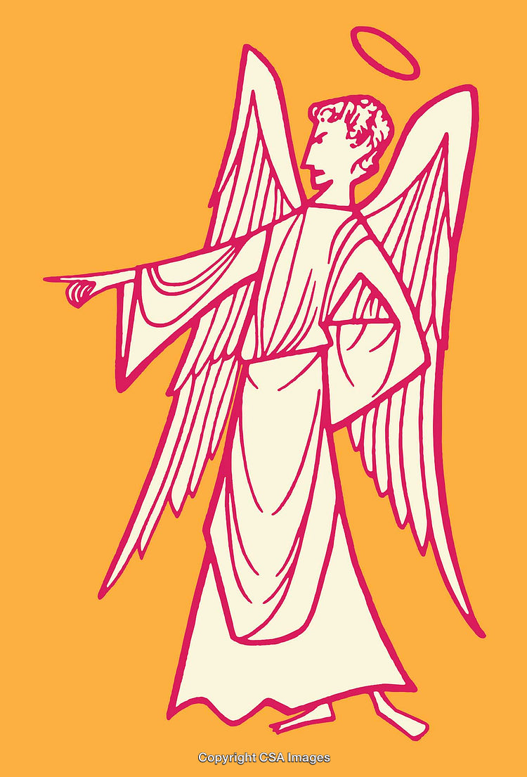 Color Line Art Illustration of an Angel with Halo Pointing